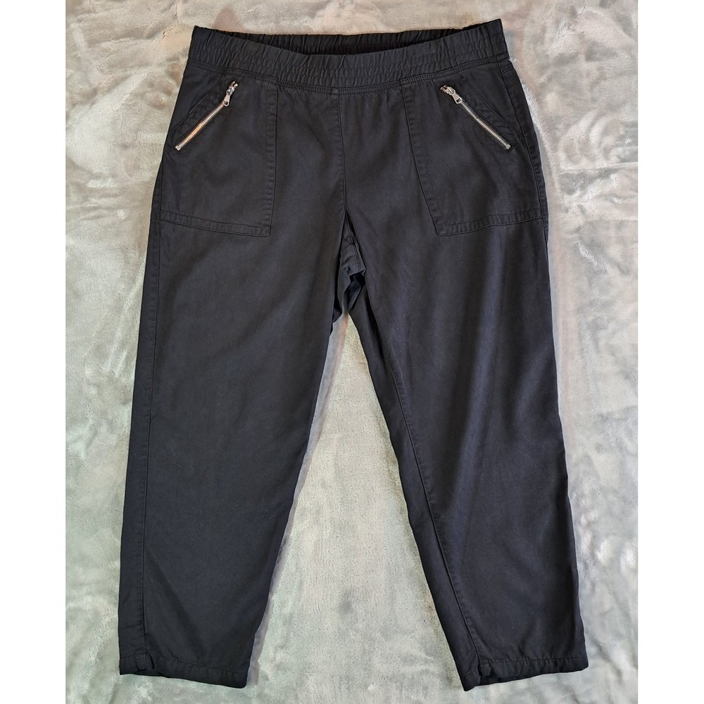Chico's Ankle Pants Black Elastic Waist Zipper Pockets Womens Size 2.5 US 14 XL